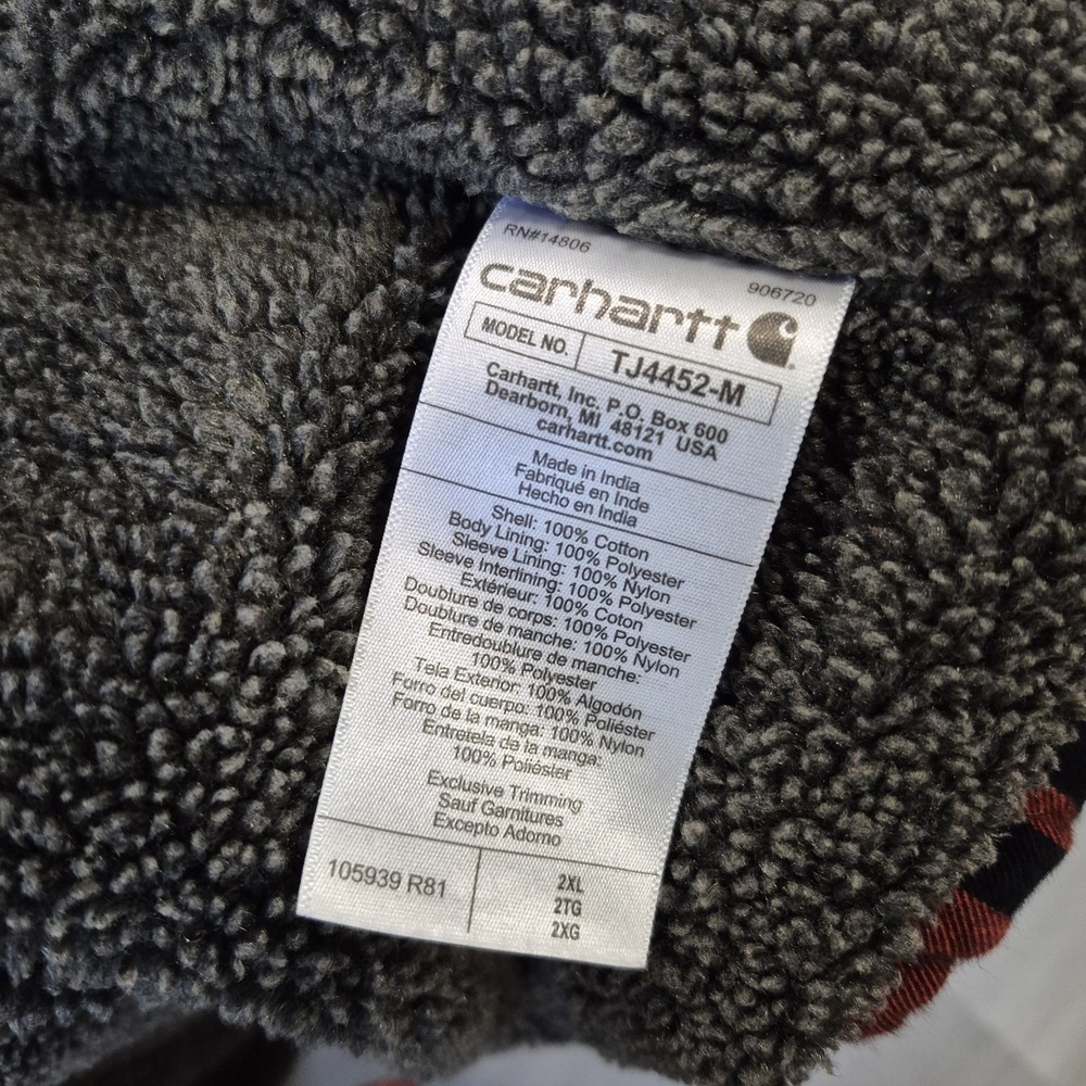 Carhartt Flannel Shirt Jacket Mens 2XL Red Buffalo Check Sherpa Lined Shacket - Picture 9 of 11